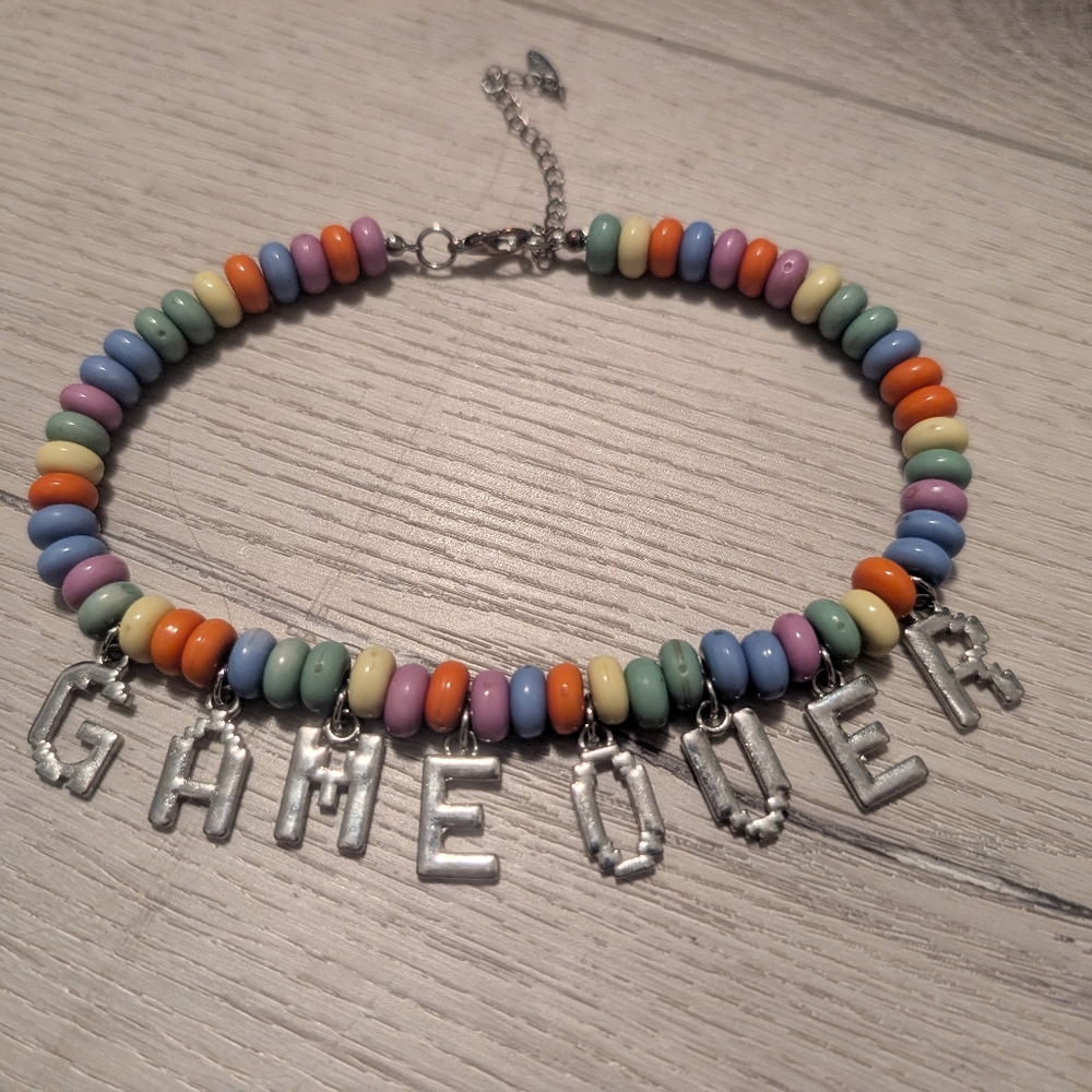 Dolls Kill Pastel Beaded 'Game Over' Necklace